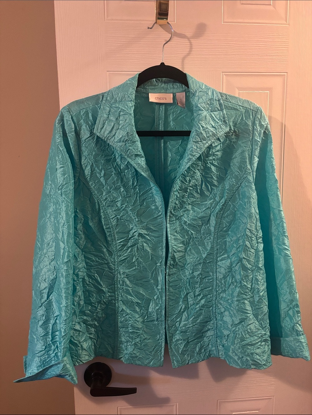 Chico's Turquoise Crinkle Open Blazer